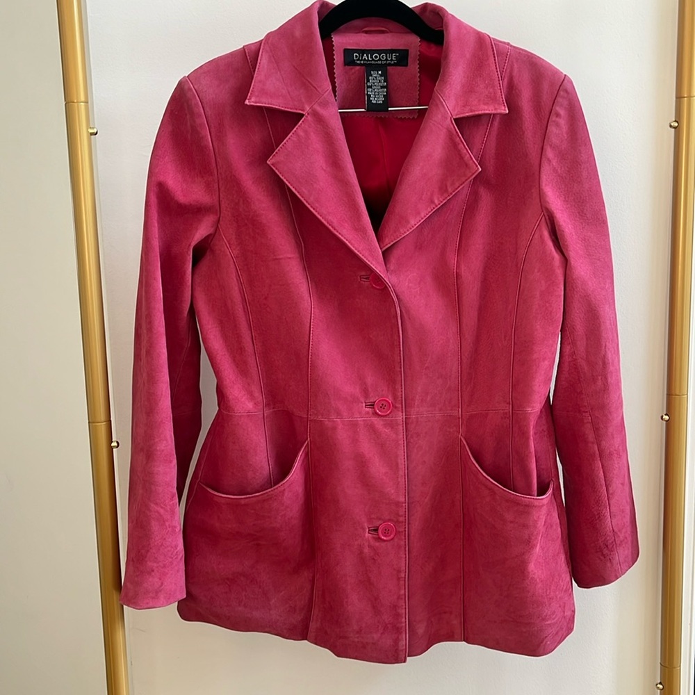 Dialogue genuine suede leather jacket pink size M